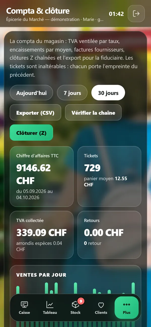 Sur téléphone : Compta et clôture