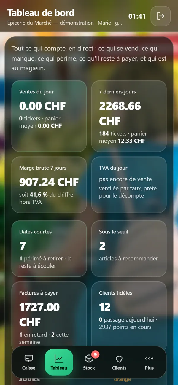 Sur téléphone : Le tableau de bord