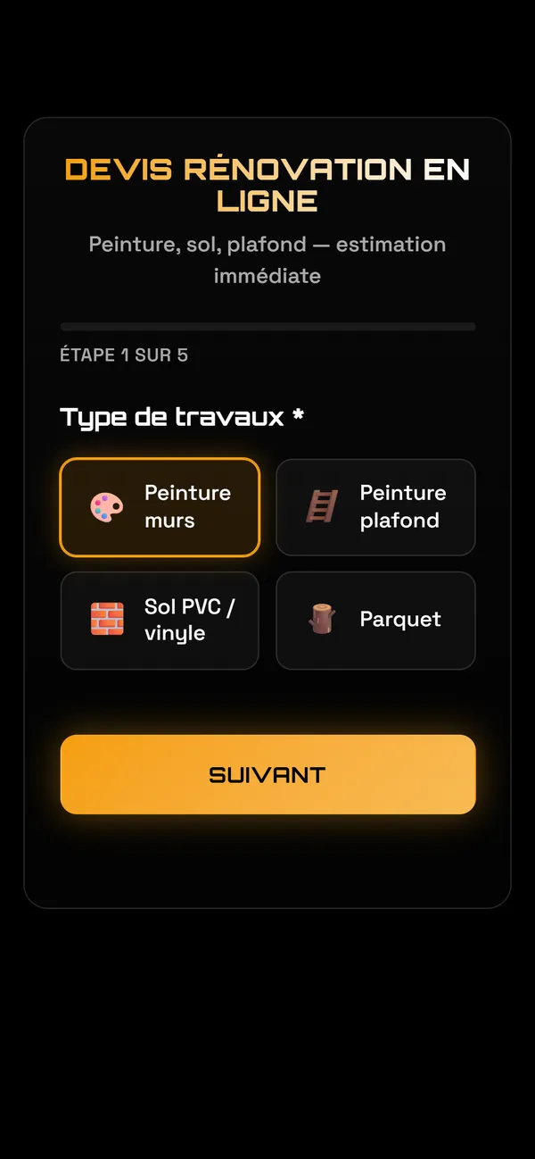 Sur téléphone : Le type de travaux