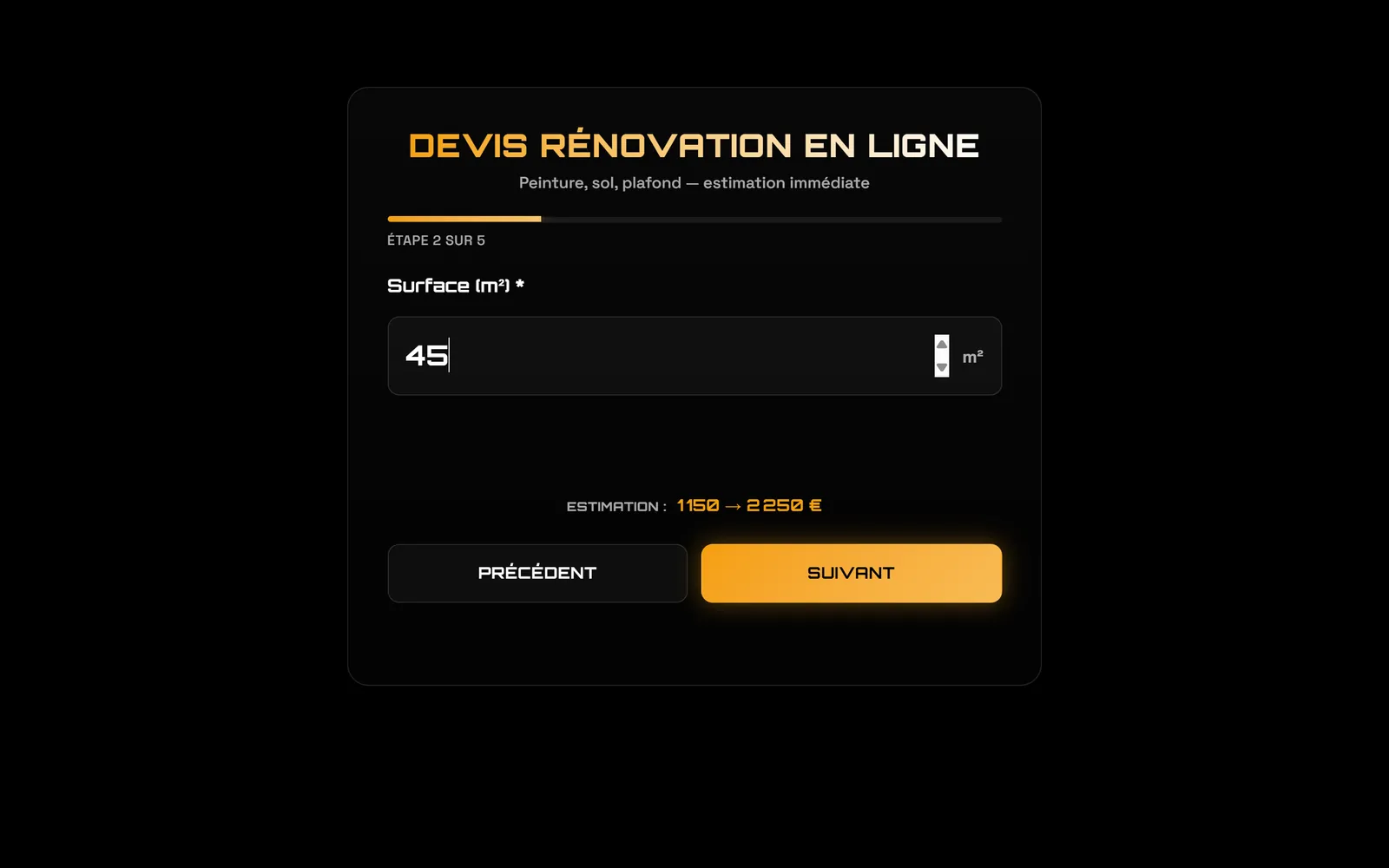 Sur ordinateur : La surface, et le prix apparaît