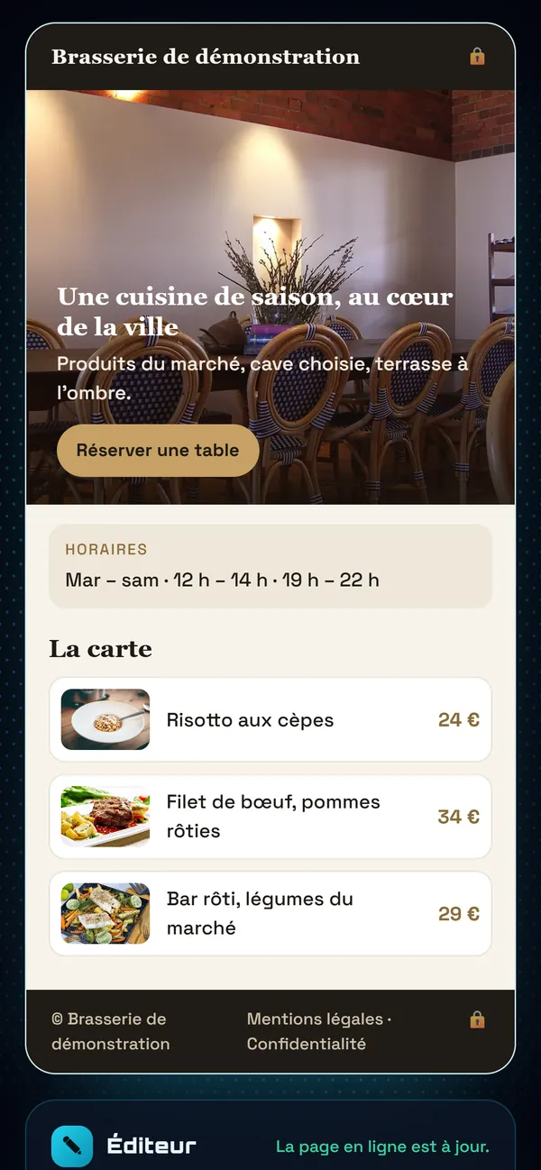 Sur téléphone : Votre page, telle qu'en ligne