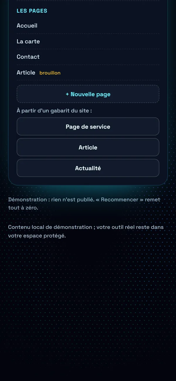 Sur téléphone : Une nouvelle page