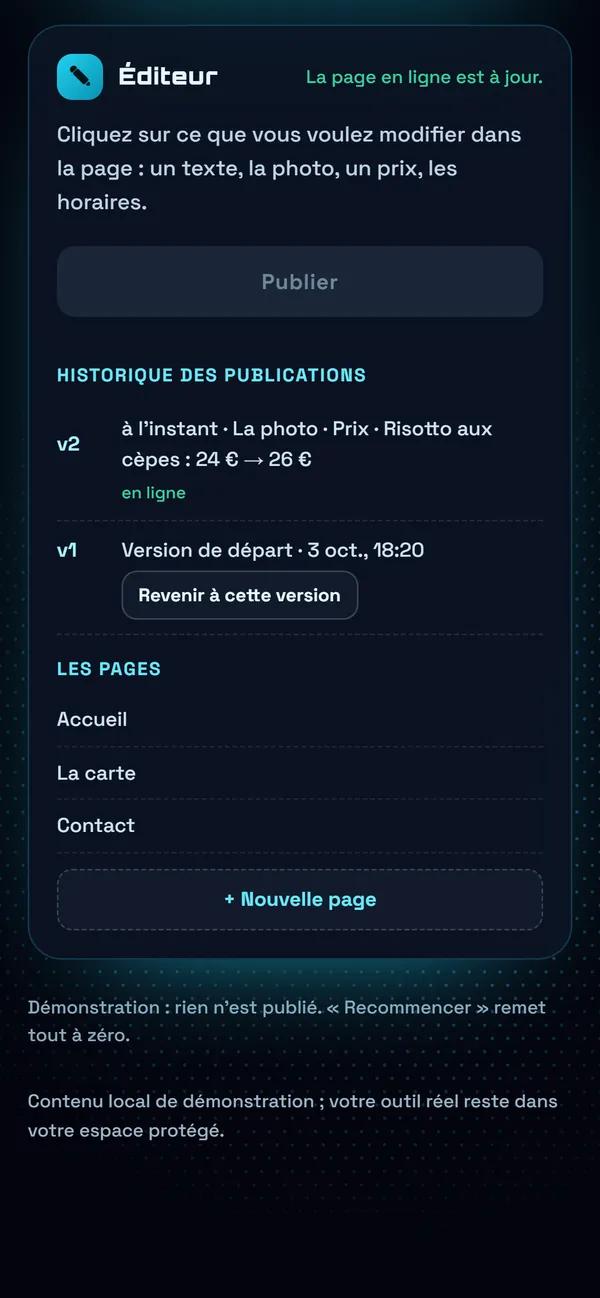 Sur téléphone : Publier, et garder l'historique