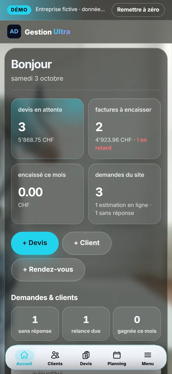 Sur téléphone : Le tableau de bord