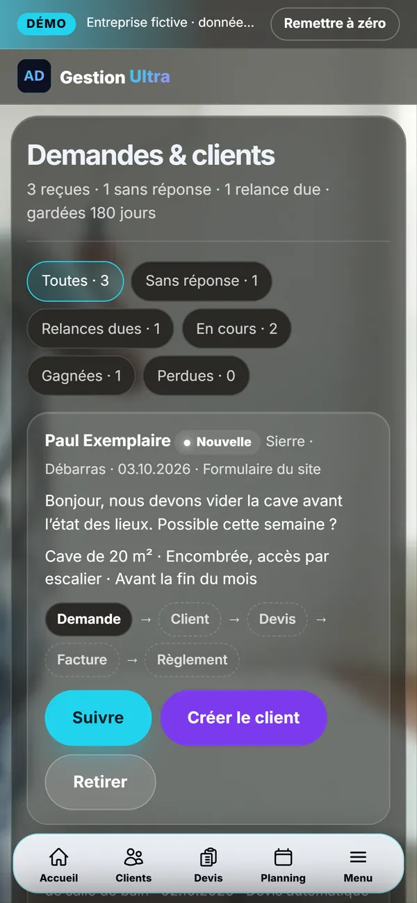 Sur téléphone : Les demandes du site