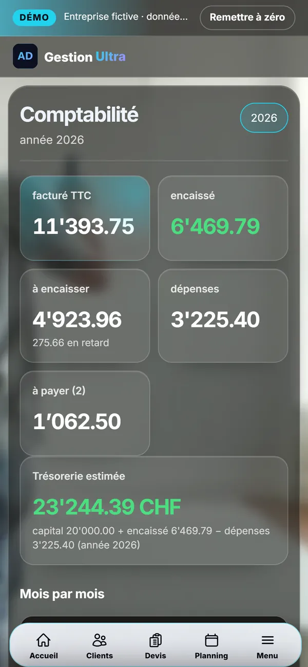 Sur téléphone : La comptabilité