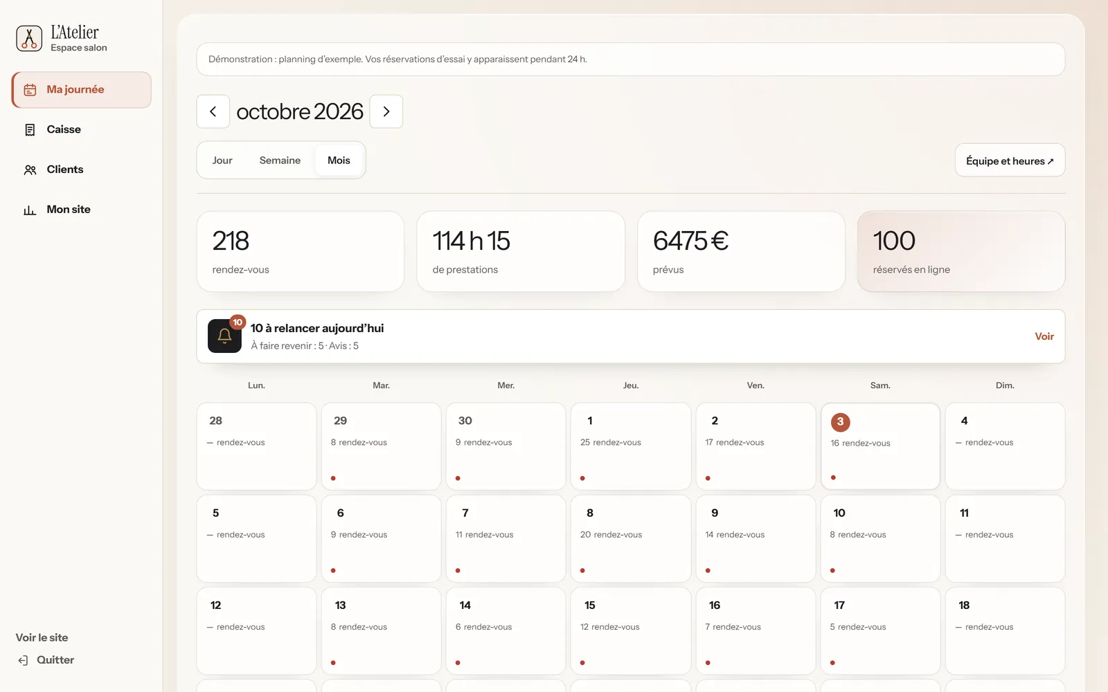 Sur ordinateur : L’agenda