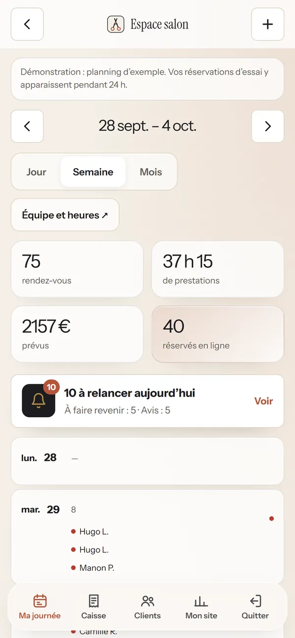 Sur téléphone : L’agenda