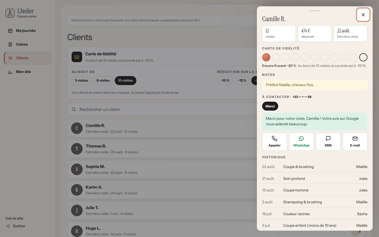 Sur ordinateur : La fiche cliente