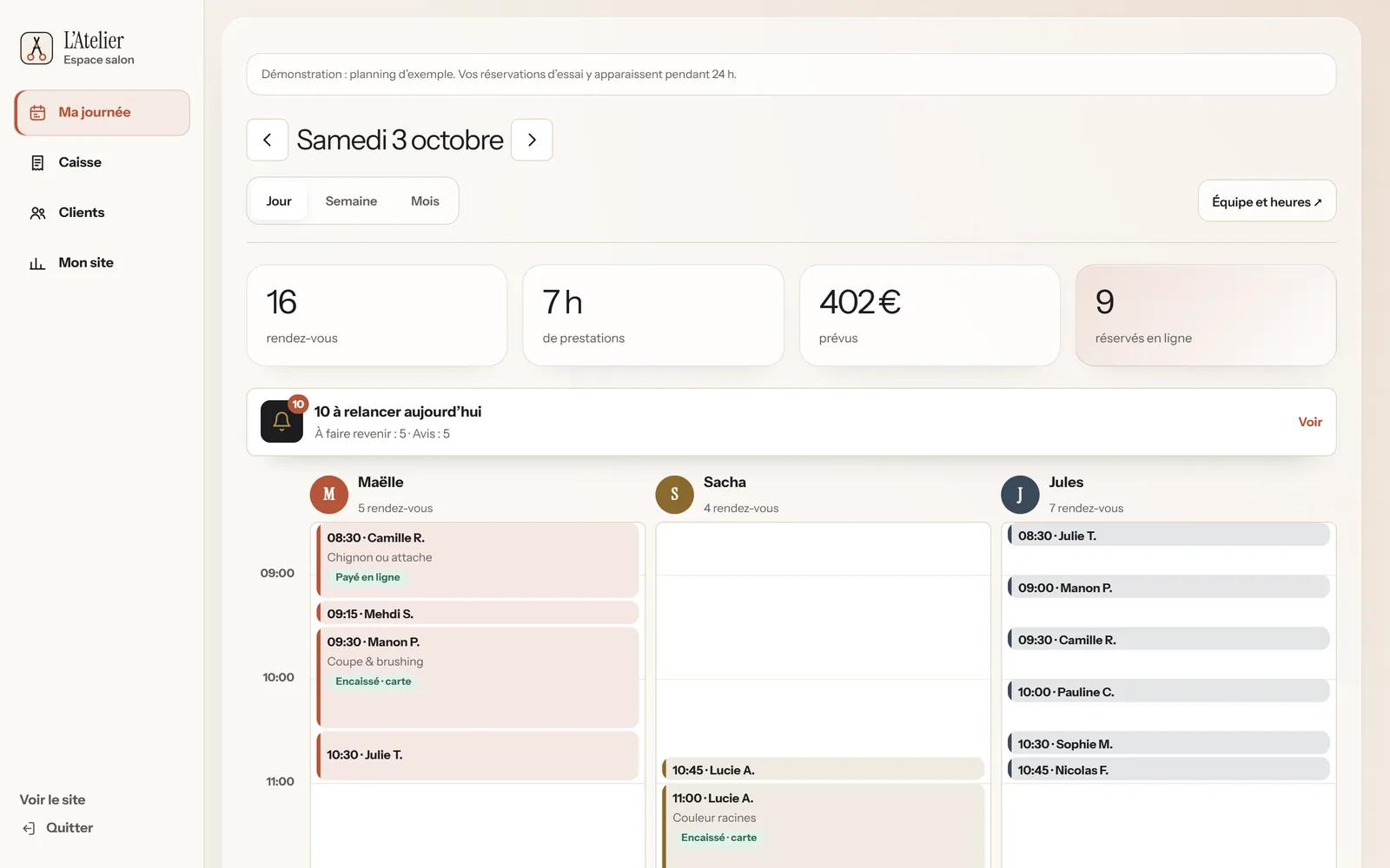 Sur ordinateur : Votre journée