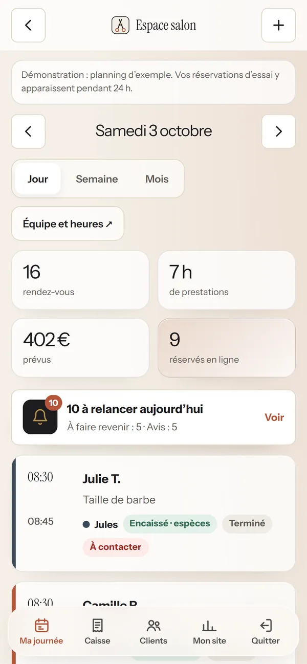 Sur téléphone : Votre journée