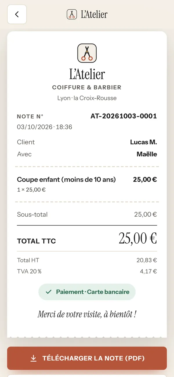 Sur téléphone : La note par QR code
