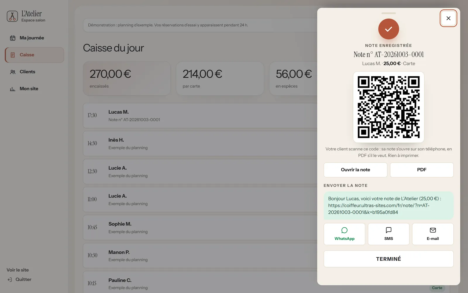 Sur ordinateur : La note par QR code